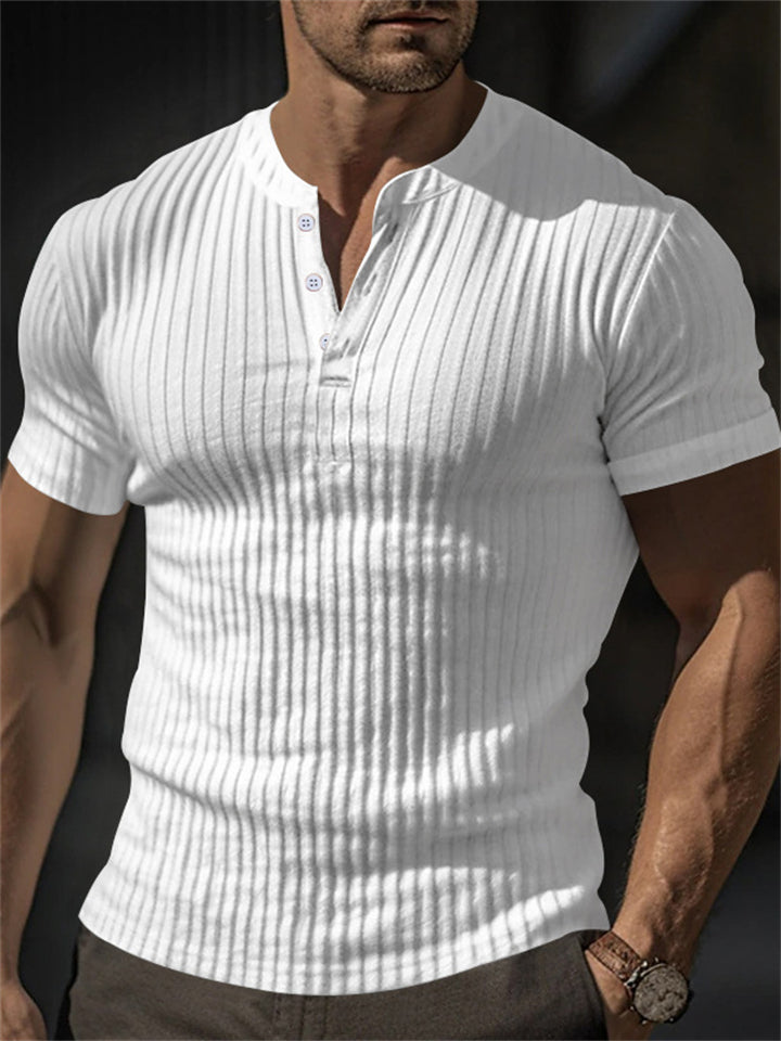 Men's Casual Solid Color Stripe Short Sleeve Henley T-Shirt
