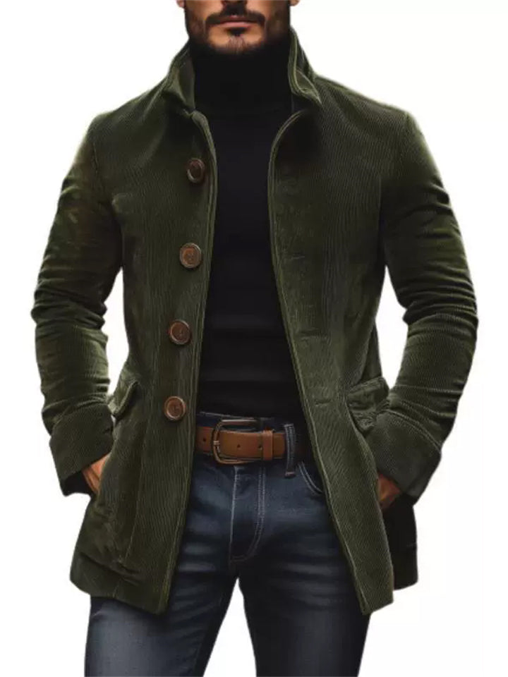 Men's Pockets Button Single Breasted Solid Color Stand Collar Cardigan Coats