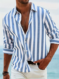 Men's Autumn Casual Striped Button Up Lapel Long Sleeve Shirts