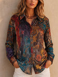 Women Vintage Floral Print Long Sleeve Button Down Blouse