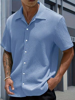 Men's Summer Holiday Style Solid Color Button Up Short Sleeve Shirts