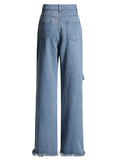 Korean Style Women's Patchwork Belted Wide Leg Denim Pants