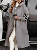 ‌Womens Oversized Fleece Letters Crochet Hooded Coat with Pockets‌