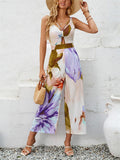 Sexy Casual Sleeveless V Neck Cut Out Print Jumpsuit for Lady