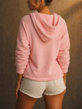 Women Fuzzy V Neck Soft Cozy Pullover Hoodie Top