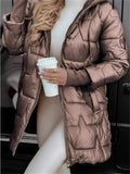 Women's Winter Casual Solid Color Zip Up Hooded Mid-length Coats