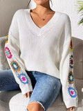 Ladies' Autumn Trendy V Neck Crochet Long Sleeve Sweaters