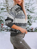 Women's Diamond Printed Splice Vintage Round Neck Sweater
