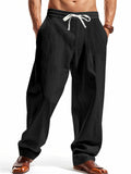 Men's Casual Linen Drawstring Wide Leg Beach Pants