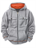 Men's Autumn Fleece Zipper Long Sleeve Cargo Pockets Cardigan Hoodie