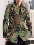 Women's Camouflage Print Tie-Waist Long Sleeve Coat