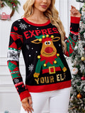 Women's Autumn Elk 3D Fur Ball Sequined Round Neck Christmas Sweaters