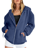 Ladies Pure Color Zip Up Streetwear Flowy Hoodies