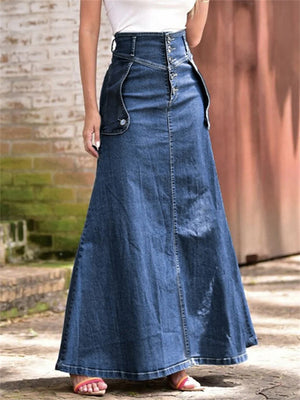 Fashionable Loose Women's Blue Denim Maxi Skirts