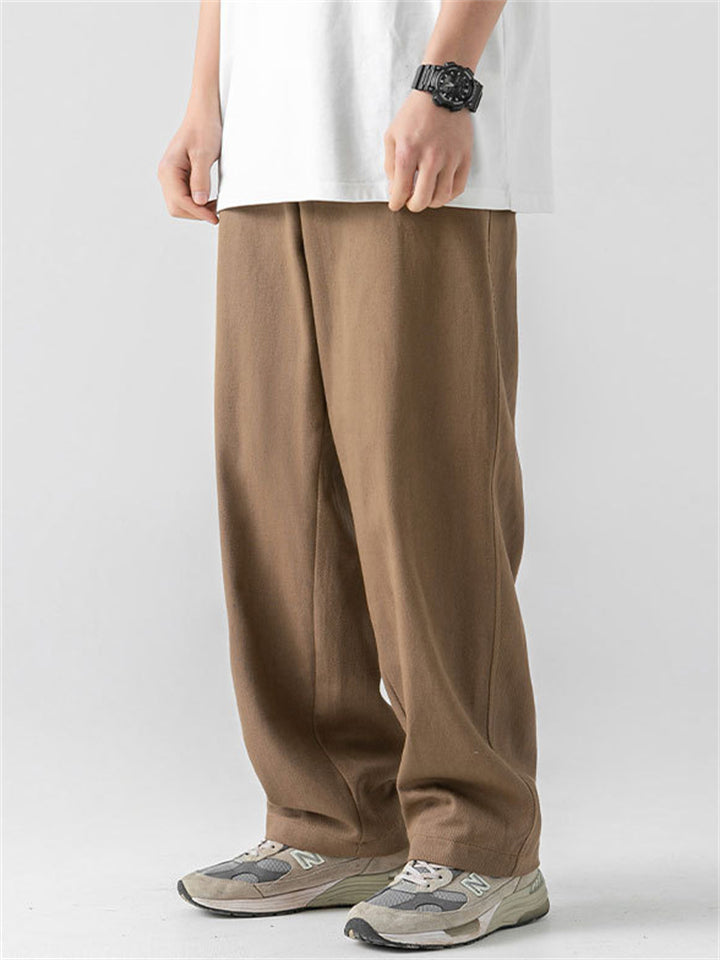 Men's Retro Casual Solid Color Cotton Straight Trousers