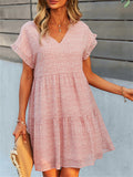 Women's Summer Printed Chiffon V Neck Ruffled Sleeve Dress