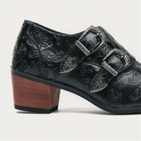Men's Vintage Paisley Pattern Metal Buckle Chunky Heel Dress Shoes