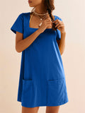 Women's Solid Color Square Neck Pockets Mini Dress