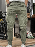 Men's Retro Solid Color Pockets Cargo Jogger Pants
