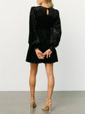 Women's Elegant Velvet Ruffle Round Neck Balloon Sleeve Dress