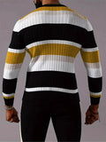 Men's Autumn Contrast Color Striped Ribbed Knitted Sweaters
