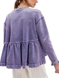Women's Solid Color Round Neck Ruffled Hem Long Sleeve Sweatshirts