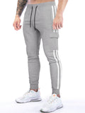 Men Striped Drawstring Tapered Cargo Joggers Sweatpants