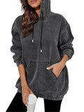 ‌Womens Denim Distressed Hoodie with kangaroo Pockets‌