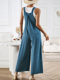 Female Summer Linen Cotton Strappy Wide Leg Jumpsuits