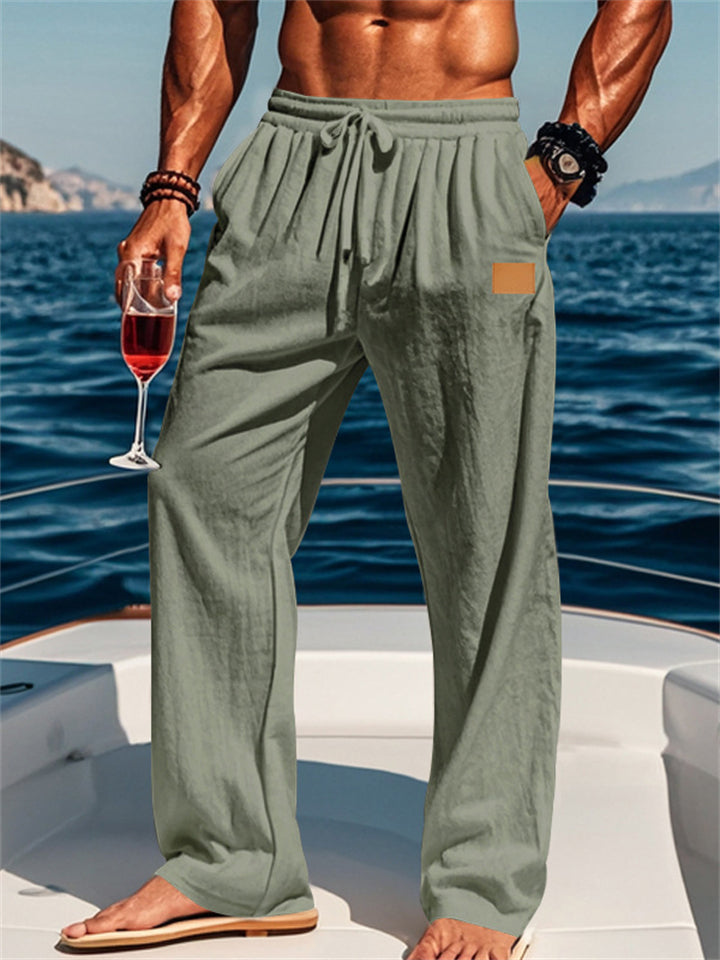 Causal Men's Linen Solid Color Drawstring Pants