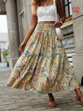 Women's Flowy Bohemian Floral Print Chiffon Long Skirt