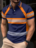 Men Breathable Slim Fit Neon Striped Short Sleeve Polo Shirts