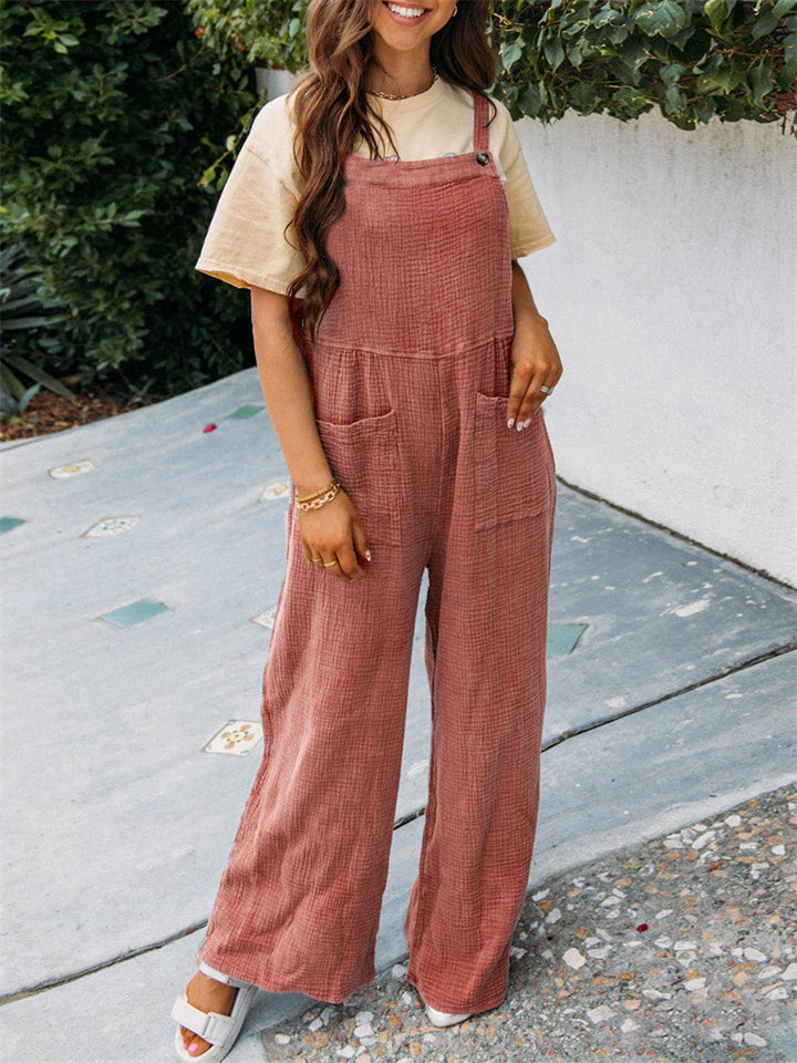 Cute Square Neck Loose Large Pocket Jumpsuit for Women