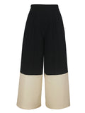 Women's High Waist Contrast Color Pleated Wide Leg Pants
