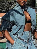 Women's High Waist Distressed Cropped Cargo Denim Top