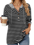 Women's Casual Autumn Contrast Color Striped Long Sleeve Hoodie