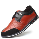 Men's Casual Contrast Color Faux Leather Flats Lace Up Shoes