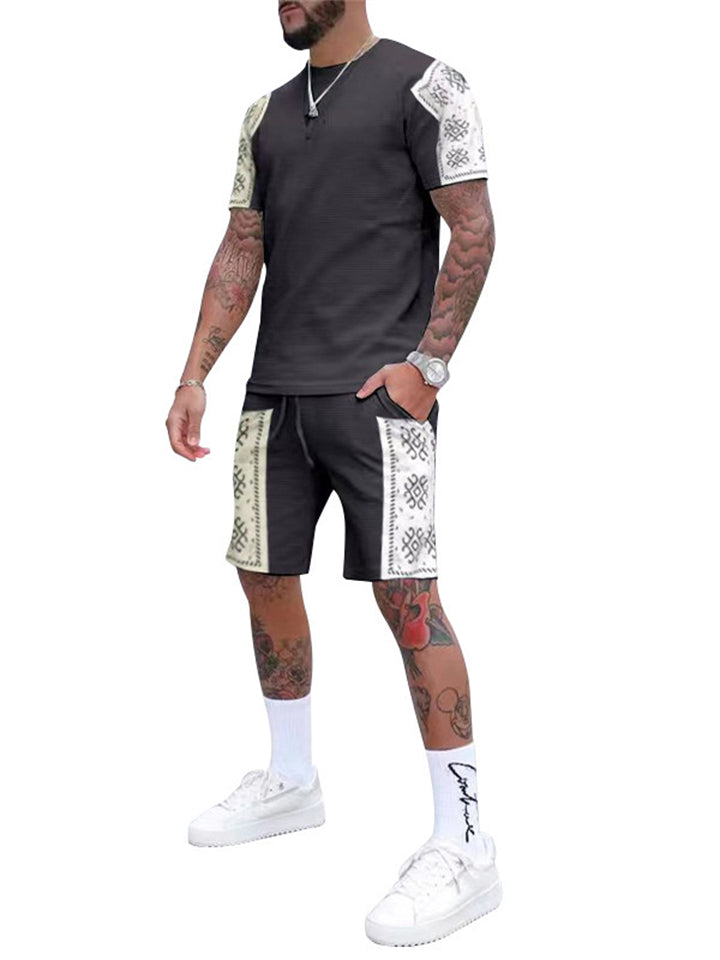 Short Sleeves Shirt Drawstring Shorts Two Pieces Leisure Sports Men's Suits