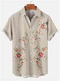 Men's Vintage Ethnic Style Floral Print Button Up Holiday Short Sleeve Shirt