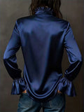 Women's Elegant Satin Blouse Long Sleeve Button Up Shirts