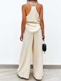 Summer Holiday Style Solid Color Strap Top & Pants Set for Women