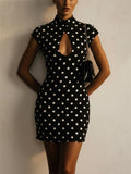 Women Mock Neck Keyhole Cutout Bodycon Mini Dress