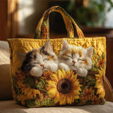 Adorable Sunflower and Kittens Quilted Tote Bag