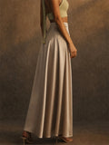 Women High Waist Elegant A Line Flowy Long Satin Maxi Skirt
