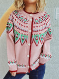 Women's Ethnic Style Contrast Color Crochet Button Up Cardigan Sweater