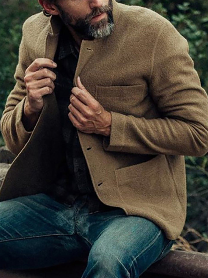 Popular Relaxed Men's Plain Long Sleeve Button Coats