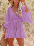 Sexy V Neck Wide Sleeve Waisted Mini Dress for Women