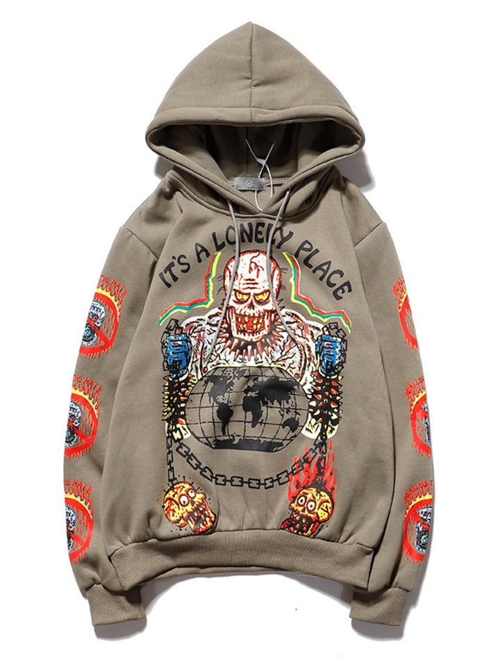 Hip-Hop Graffiti Skull Print Warm Hoodies for Trendy Men