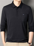 Men's Casual Stripe Pockets Lapel Long Sleeve Shirts