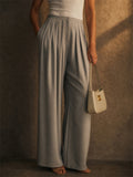 Women High Waist Wide Leg Pleated Chic Office Dress Trousers